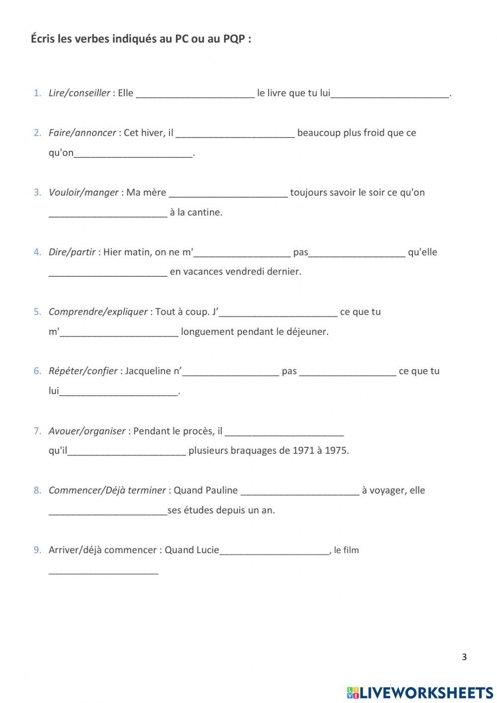 Exercices Plus-Que-Parfait (Phrases + chanson Francis Cabrel)
