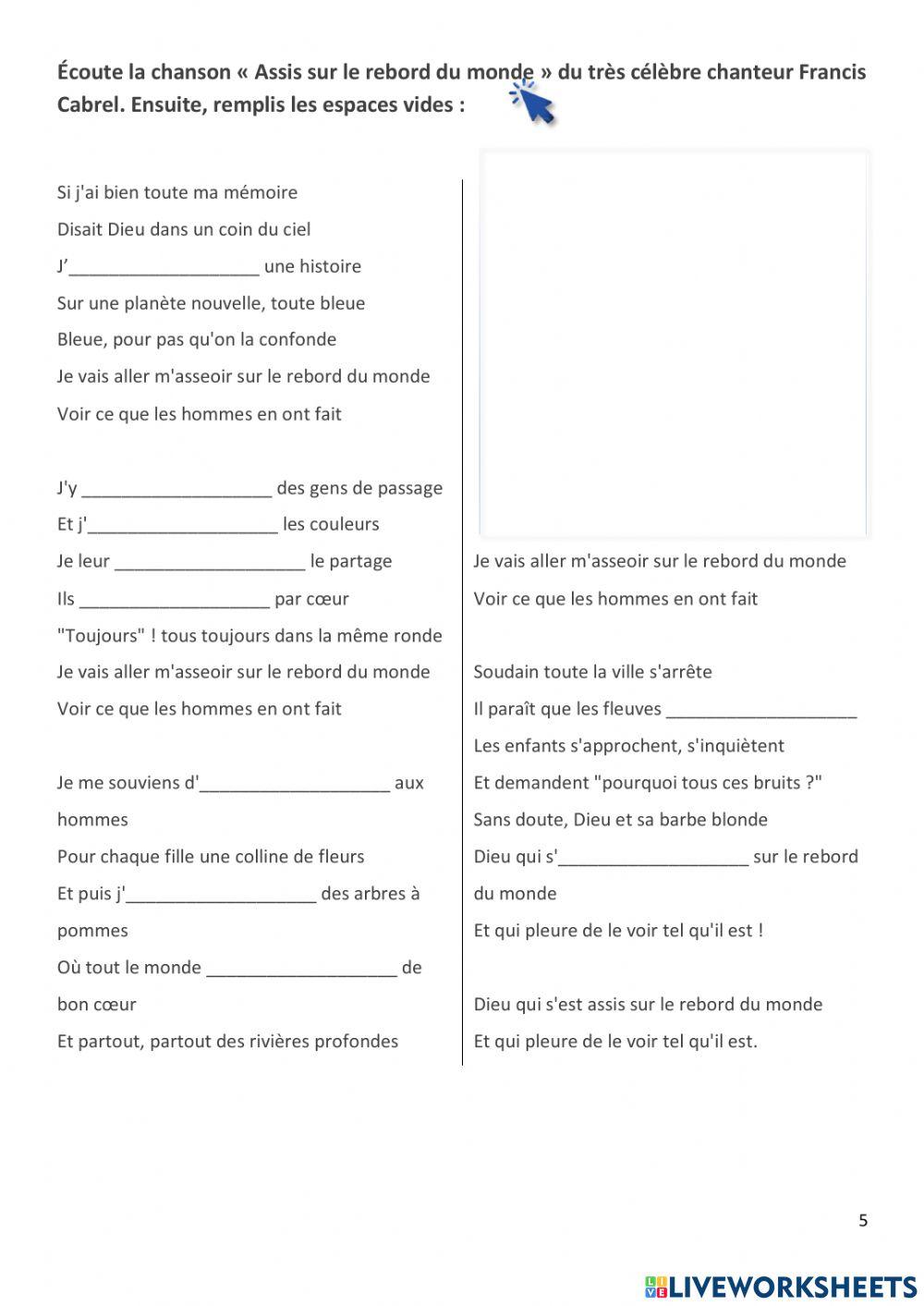 Exercices Plus-Que-Parfait (Phrases + chanson Francis Cabrel)