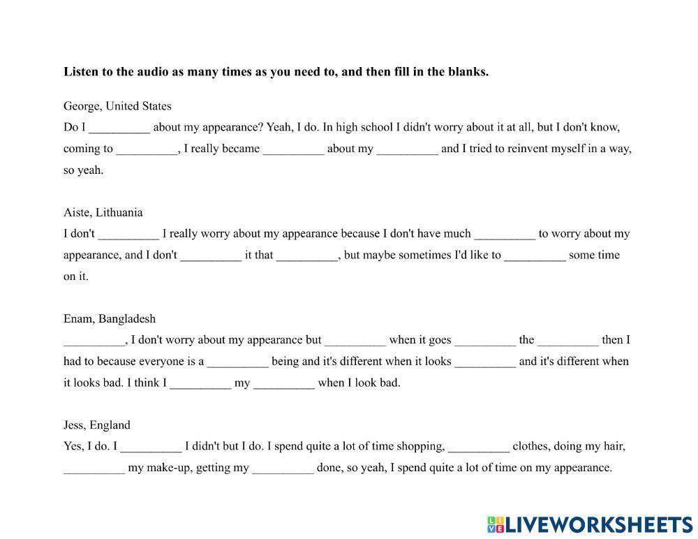Appearance- 9 ppl Dictation Exercise