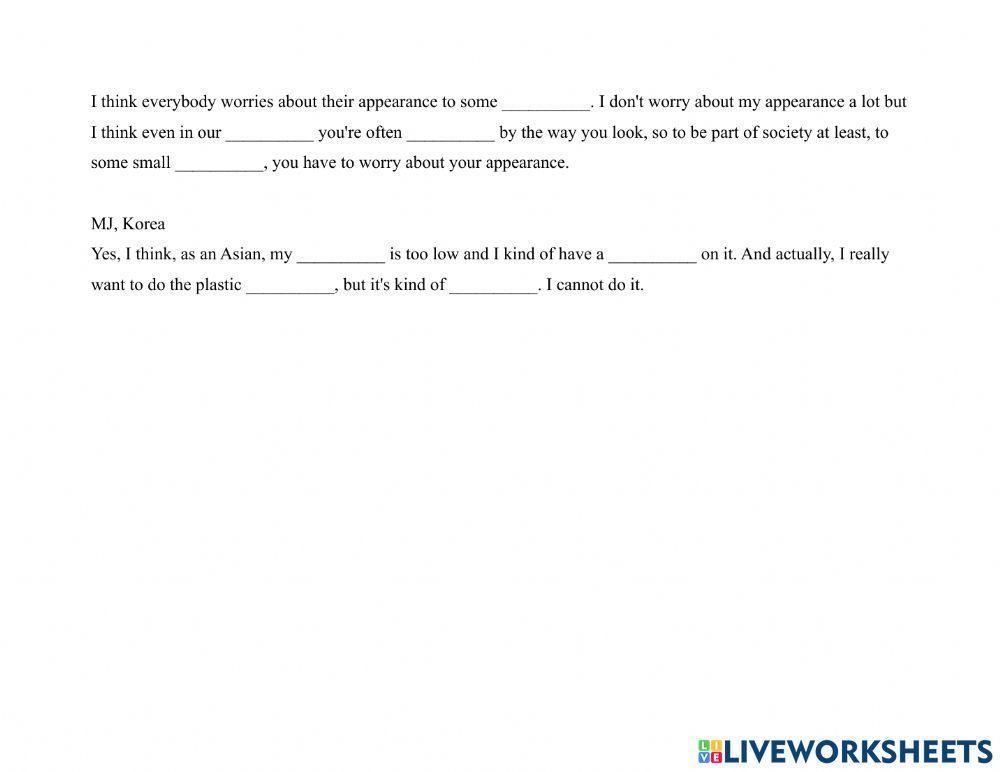 Appearance- 9 ppl Dictation Exercise