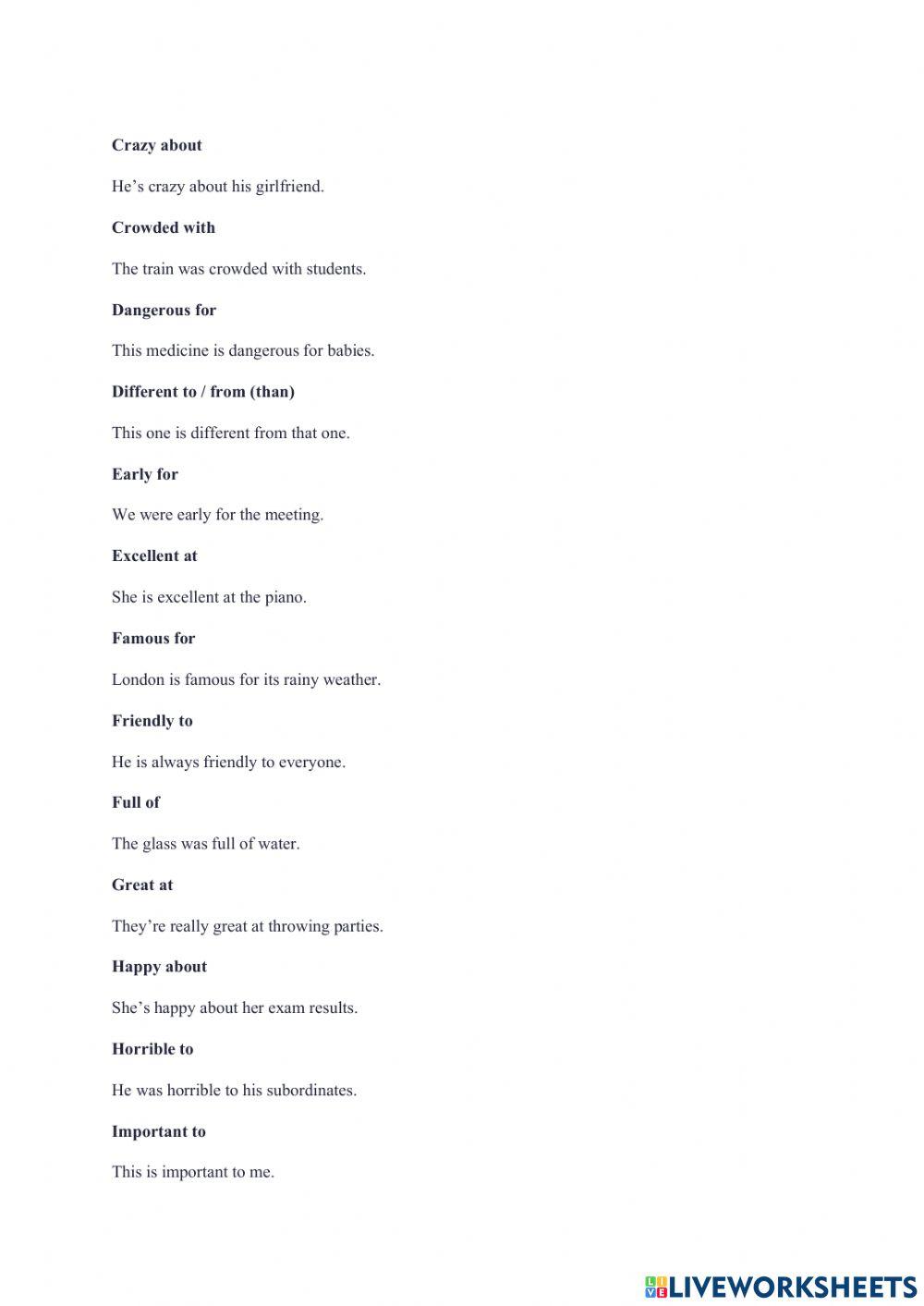 Prepositions after Adjectives