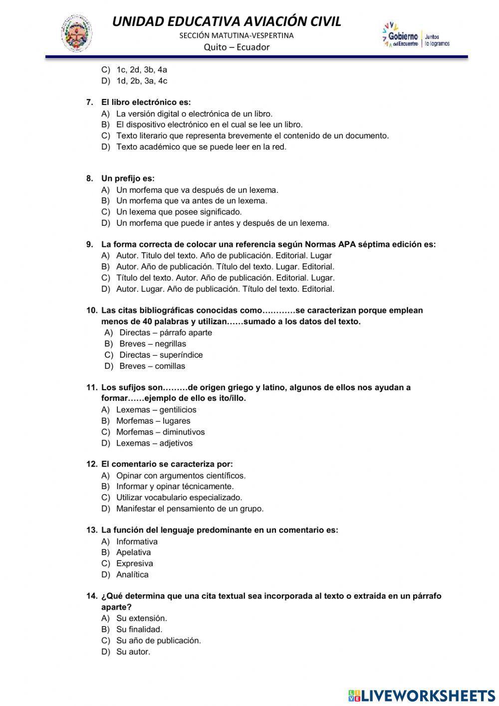 Cuestionario de lenguaje