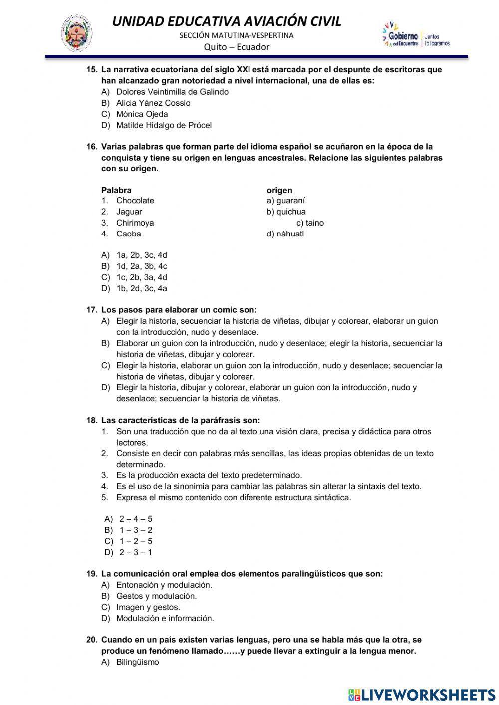 Cuestionario de lenguaje