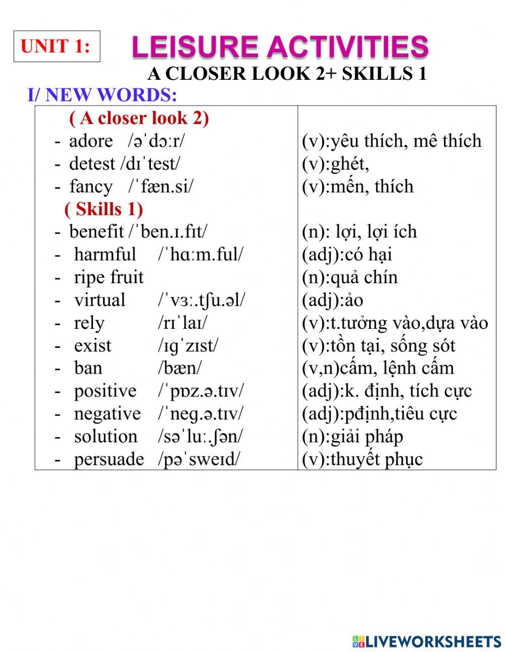 English 8- unit 1- a closer look 2+ skills 1