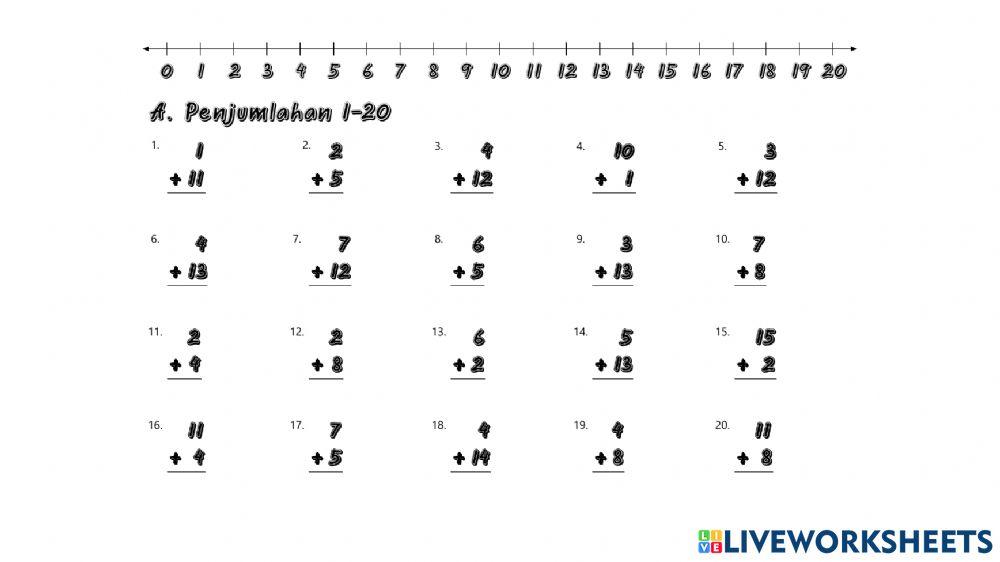 Penjumlahan Verikal 1-20 A