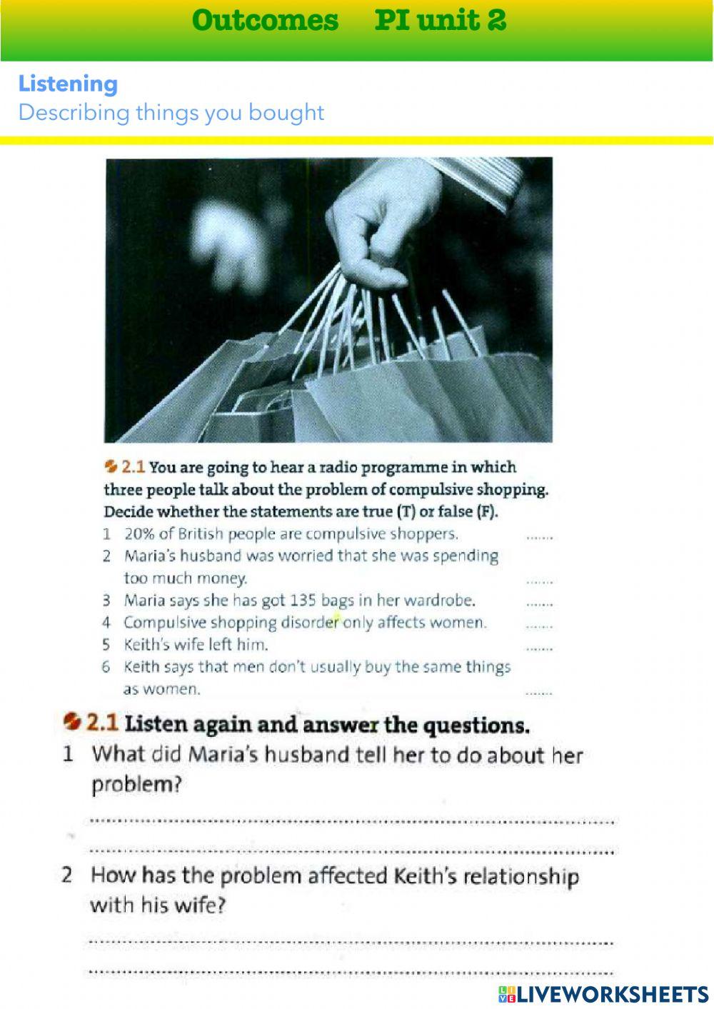 Outcomes PI, unit 2, Describing things you bought