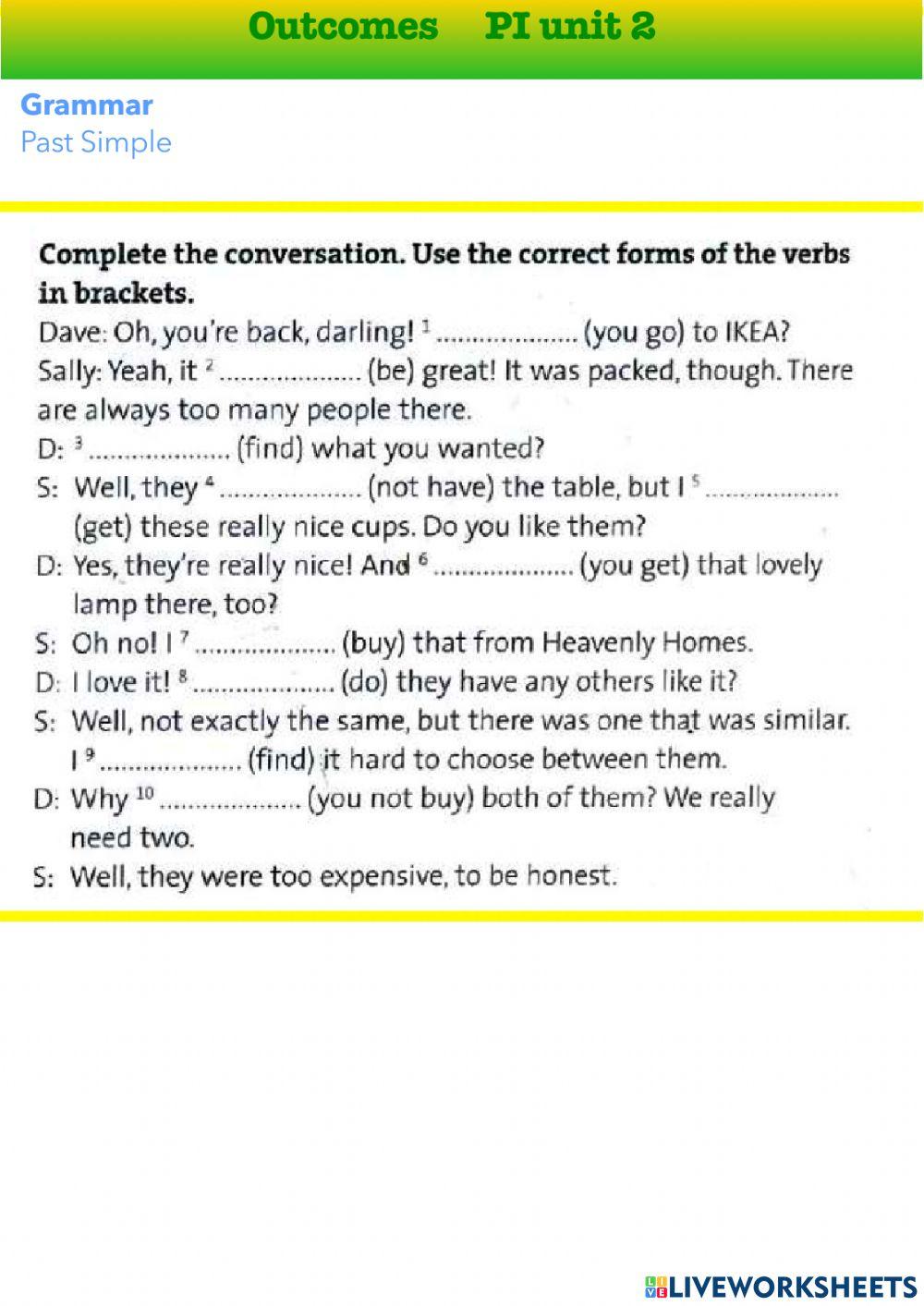Outcomes PI, unit 2, Describing things you bought