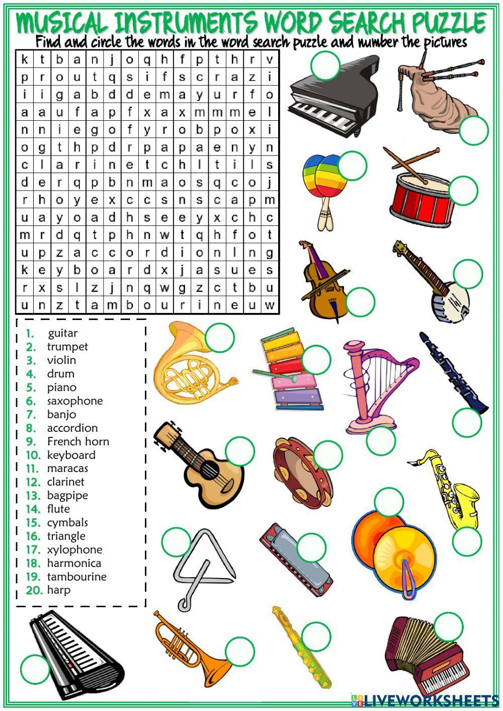 Word Search Puzzle (Musical Instruments)