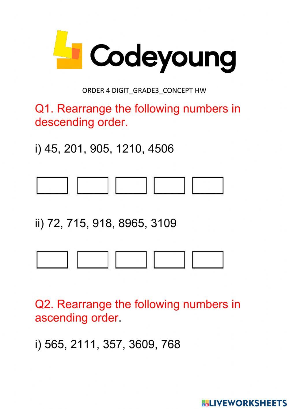 Ordering  of numbers