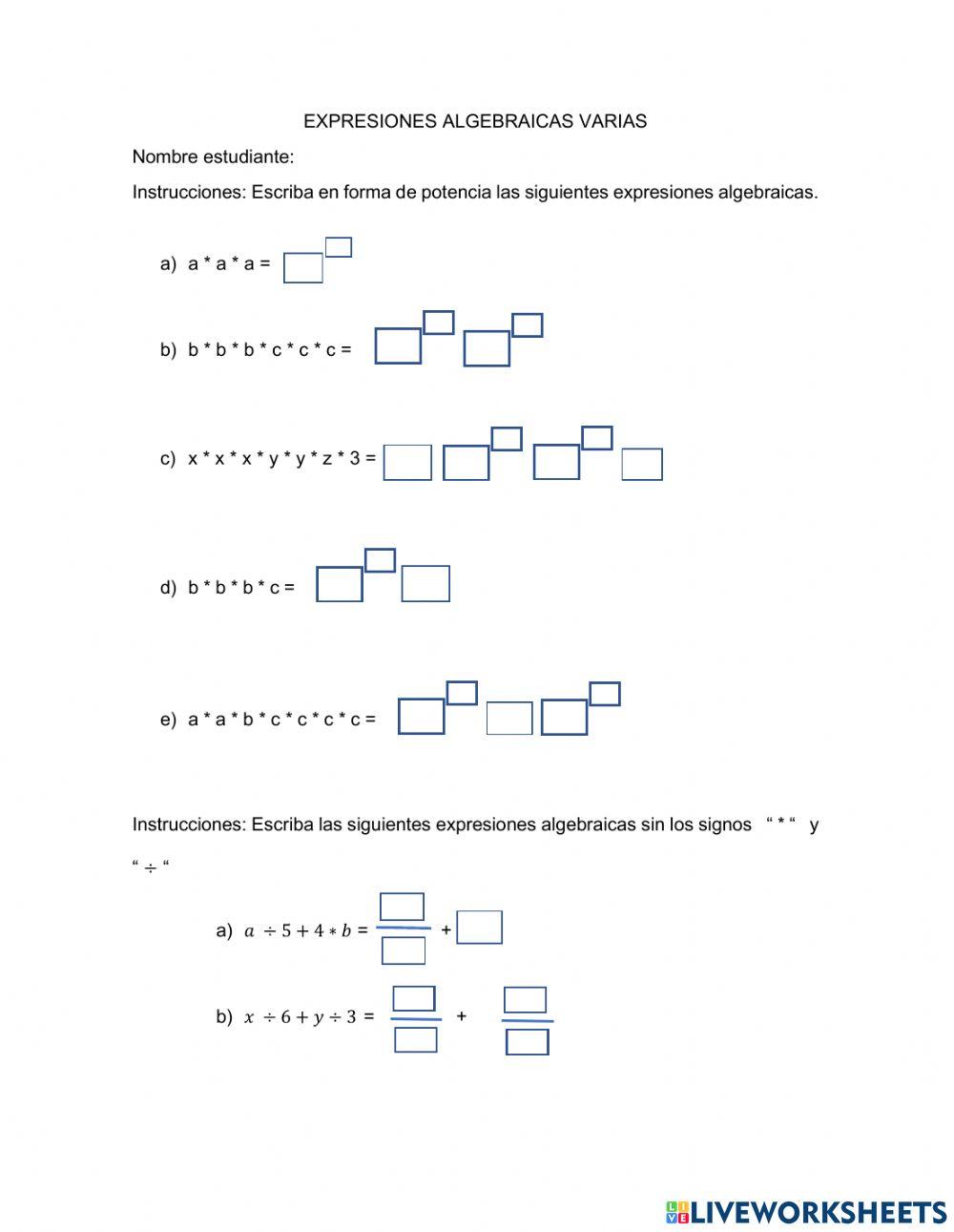 Fracciones algebraicas varias