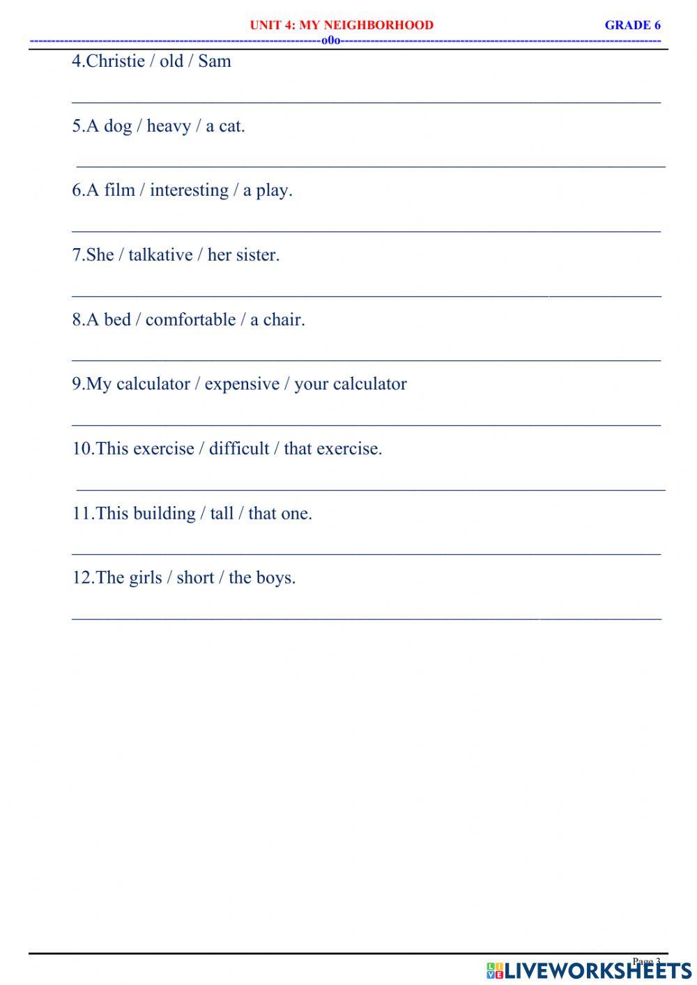 English 6 - Unit 4 - My neighbourhood - Practice 1