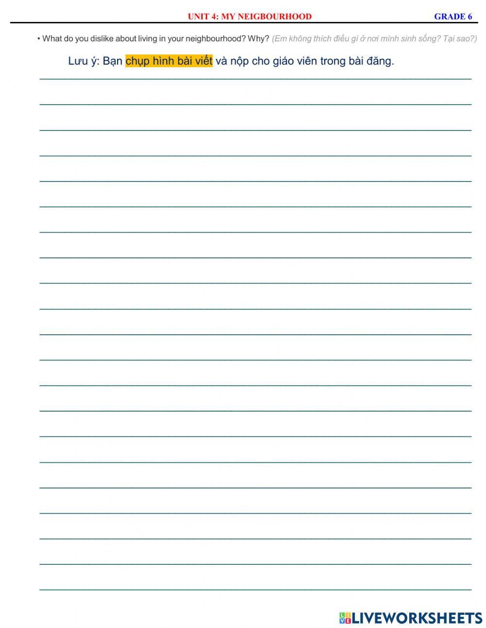 English 6 - Unit 4 - My Neighbourhood - Writing Practice