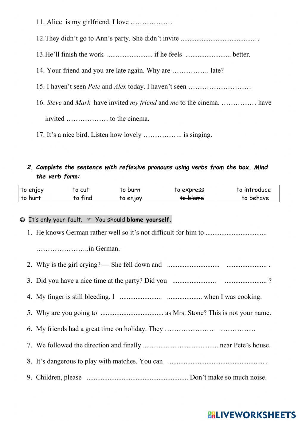 Reflexive vs objective pronouns