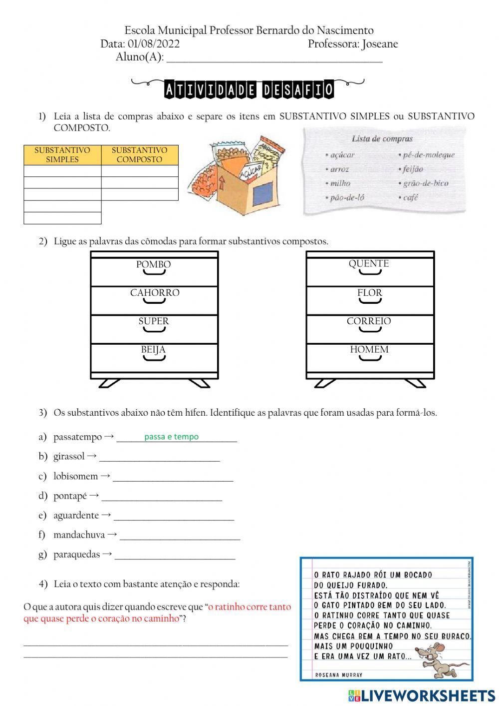 Substantivo simples e composto
