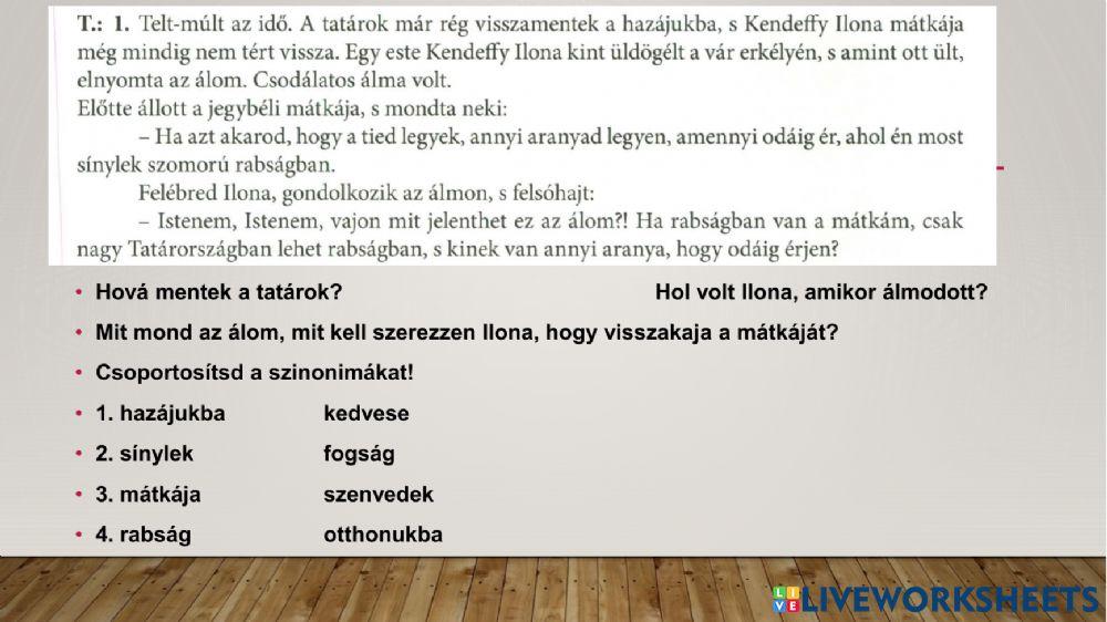 Aranyfonal - szövegértés