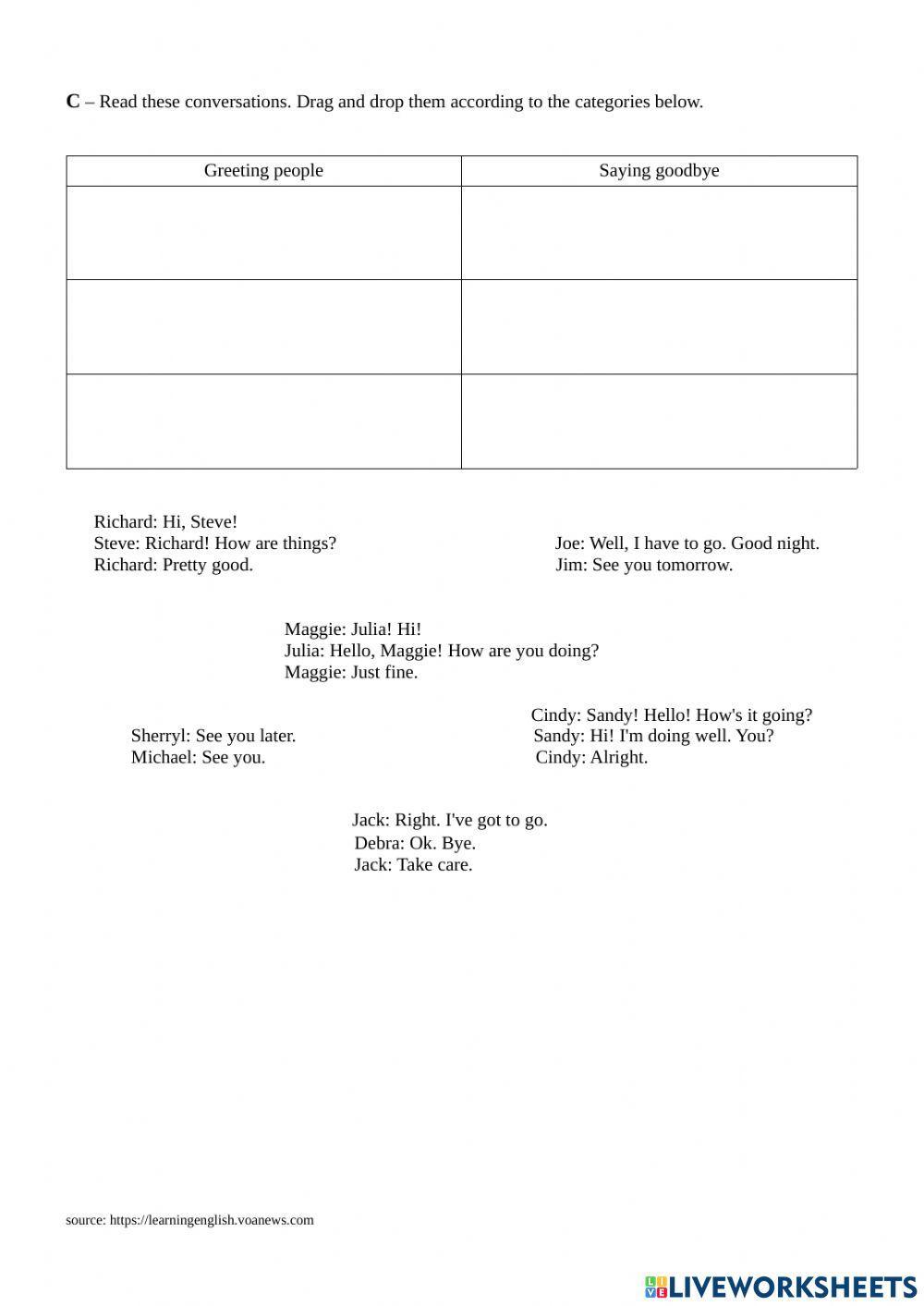 Greetings and saying goodbye