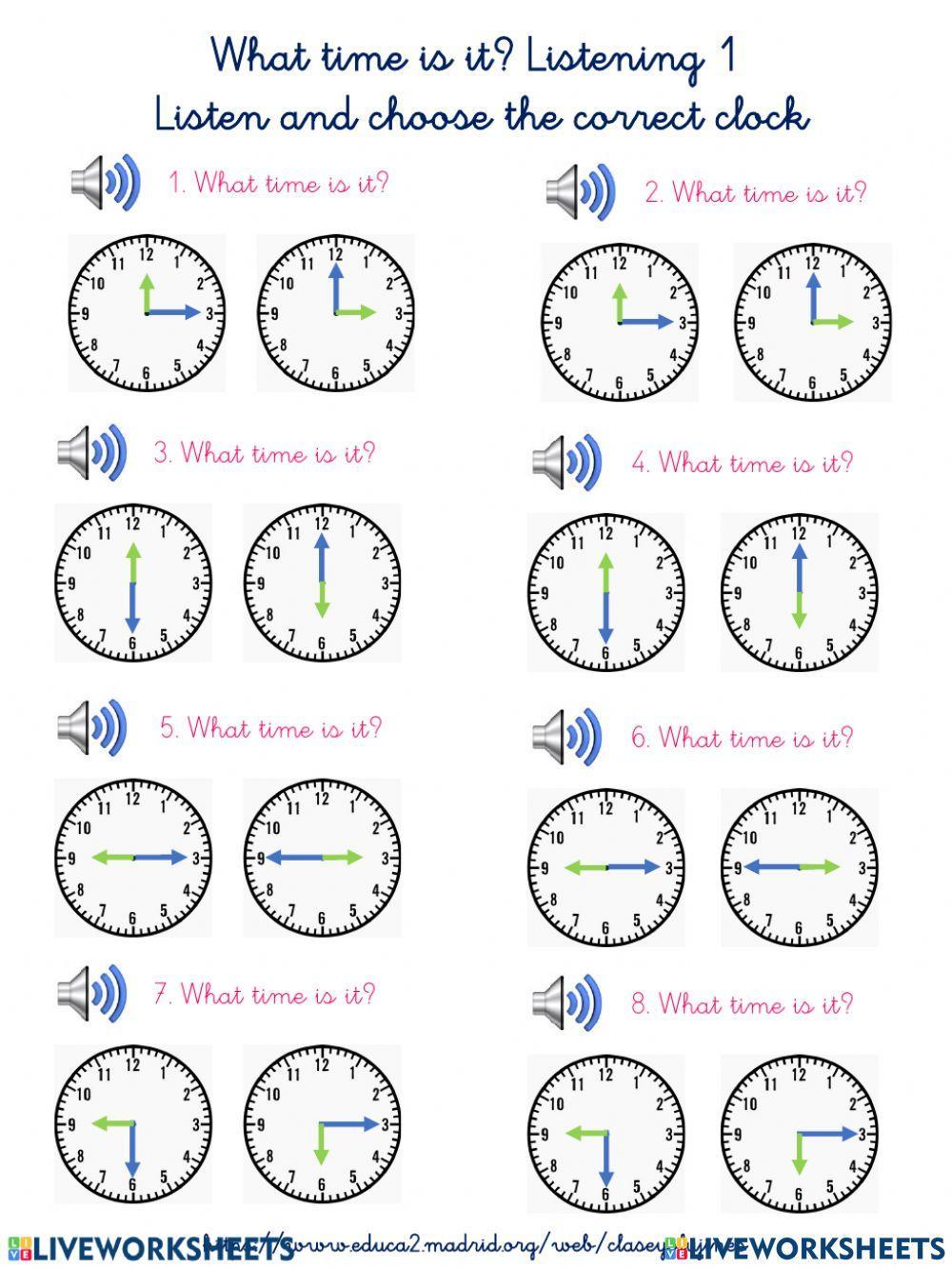 What time is it? Listen interactive worksheet Live Worksheets