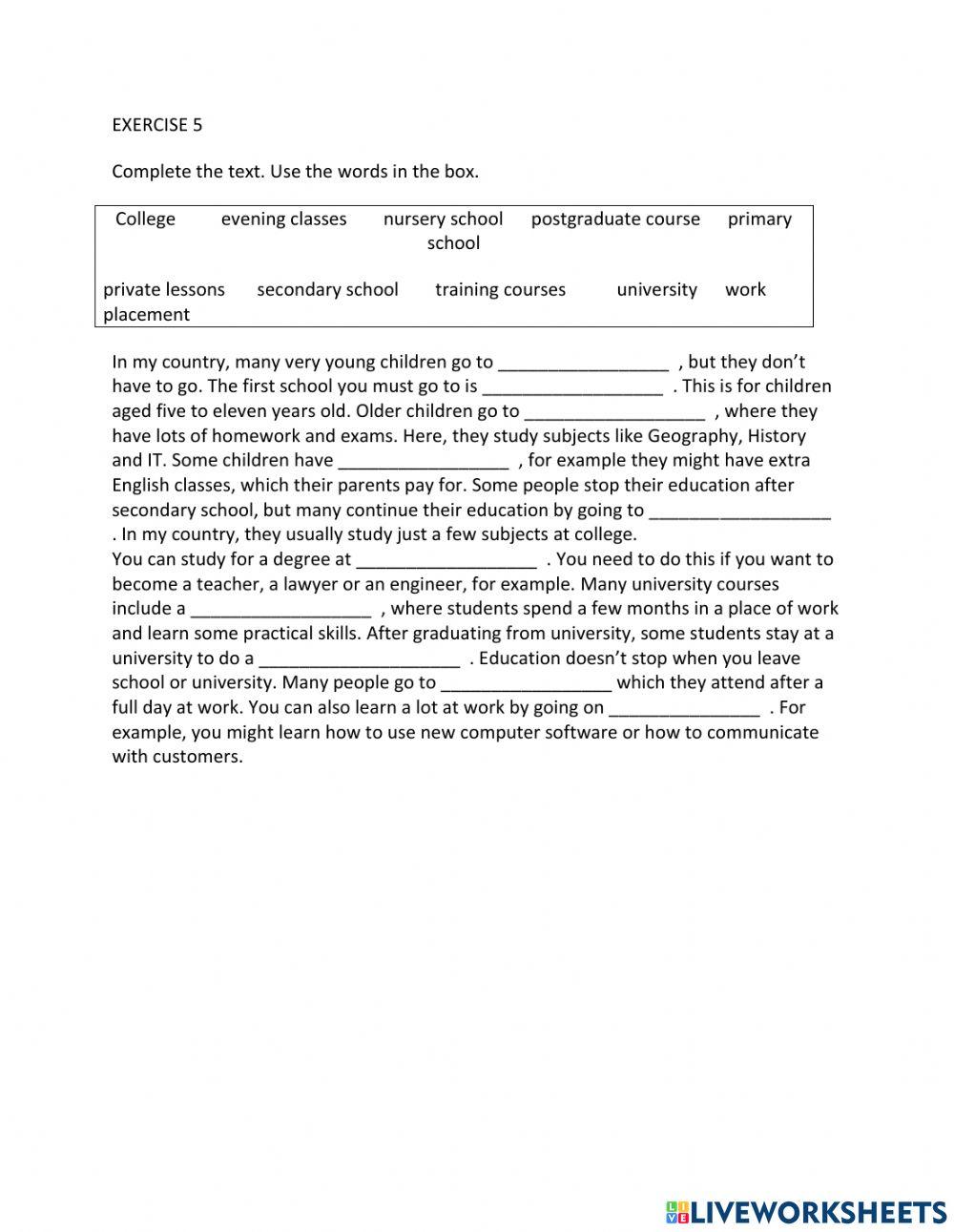 IE1, Unit 3, Grammar and Vocab, Exercise 5