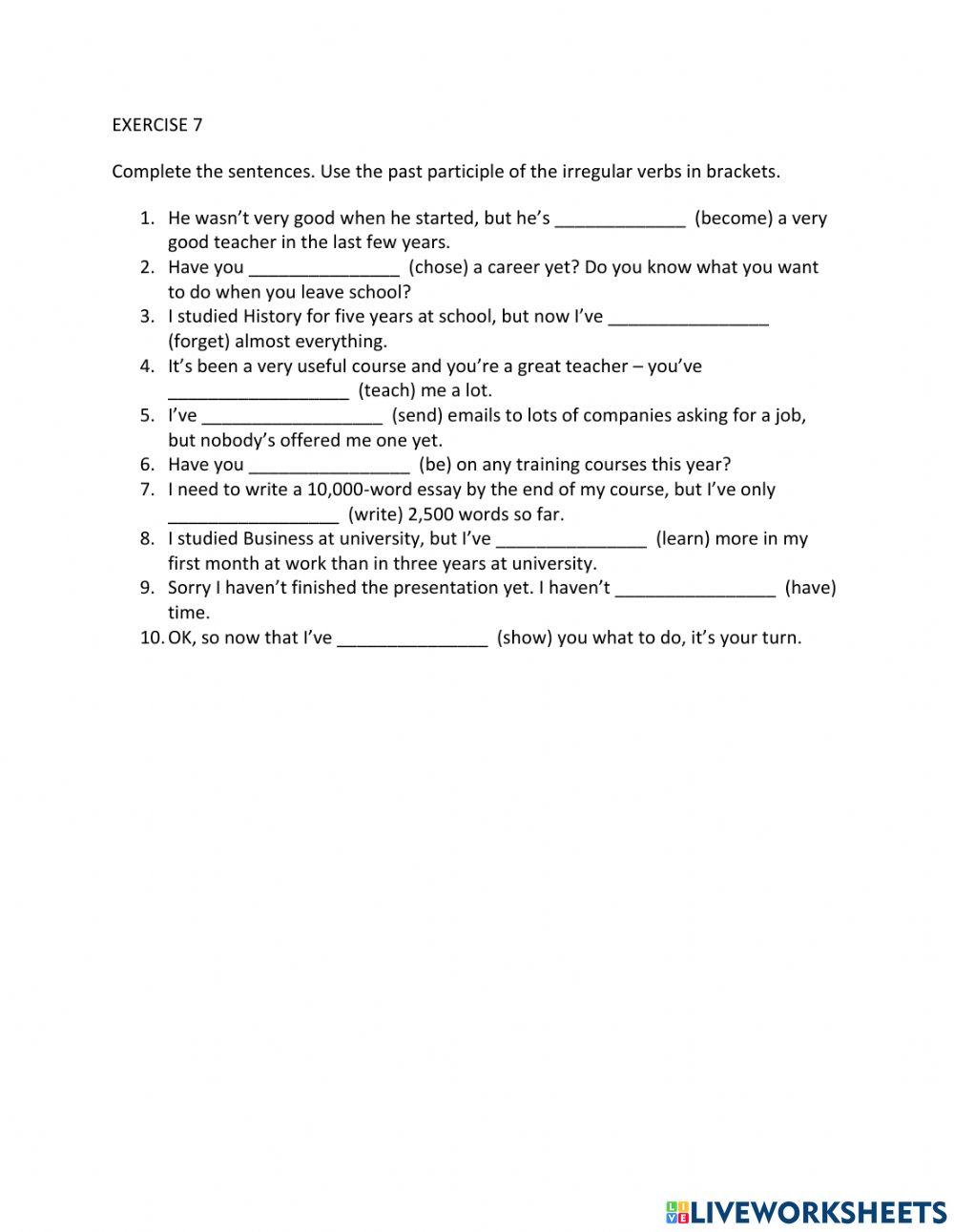 IE1, Unit 3, Grammar and Vocab, Exercise 7