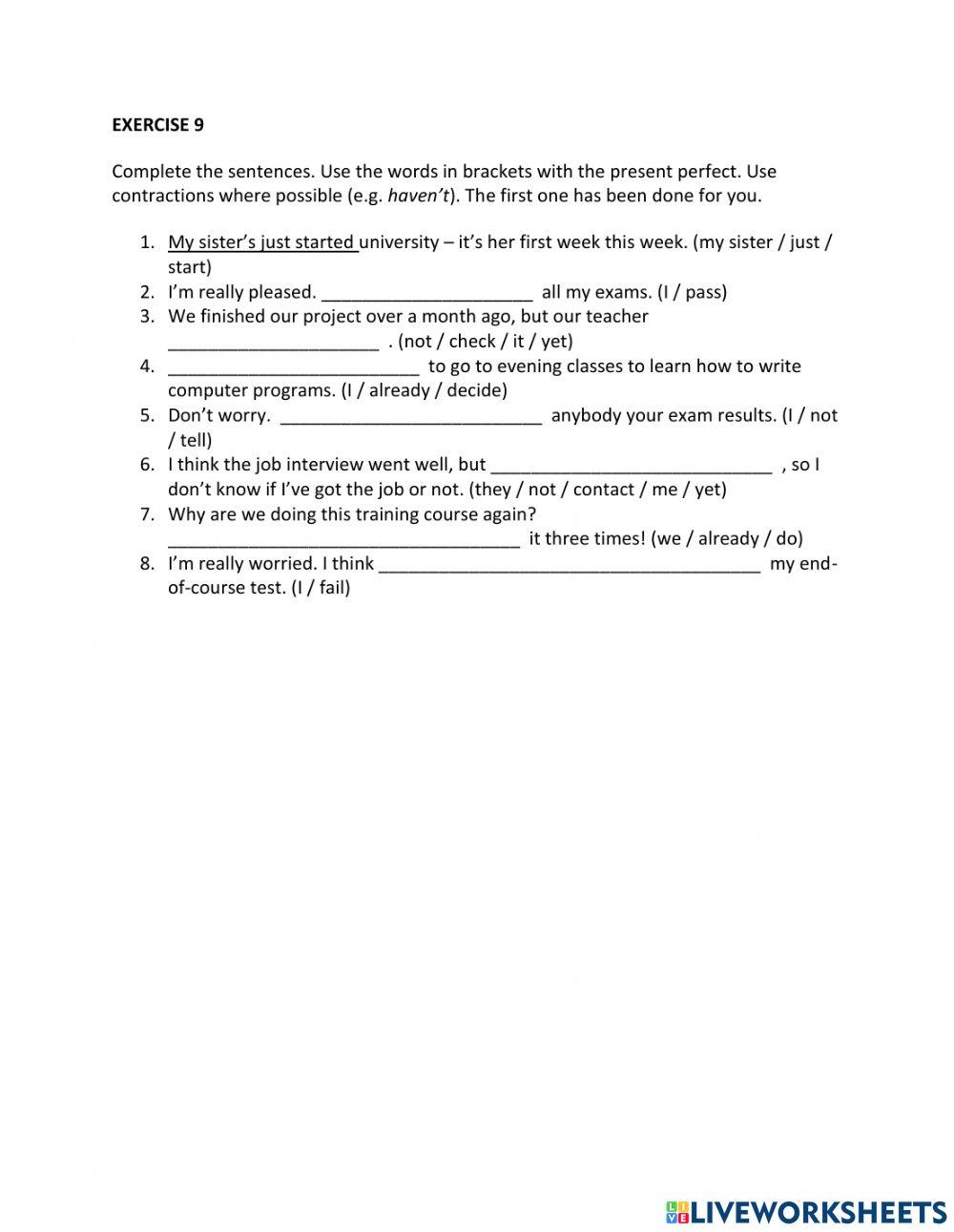 IE1, Unit 3, Grammar and Vocab, Exercise 9