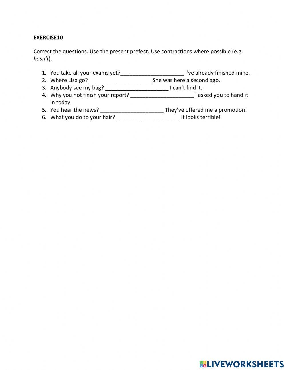 IE1, Unit 3, Grammar and Vocab, Exercise 10