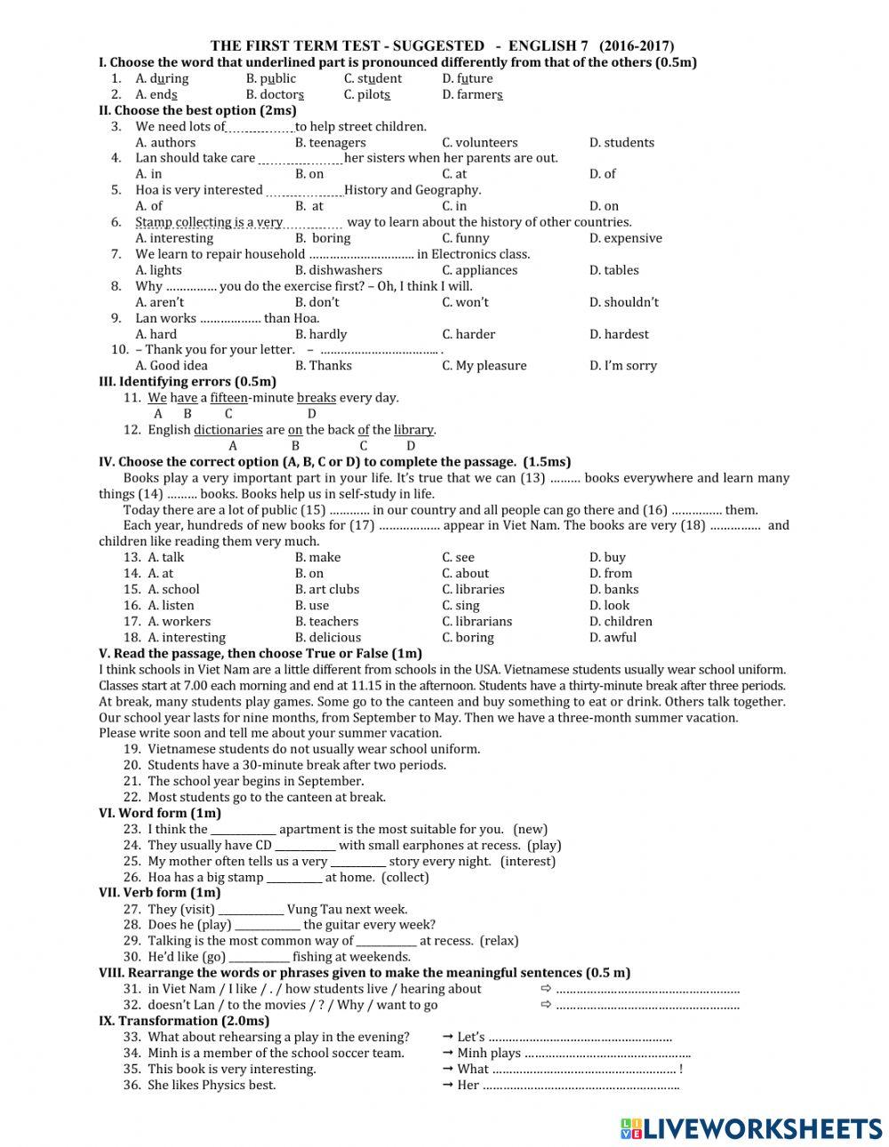 De thi hoc ki 1 lop 7 mon tieng anh