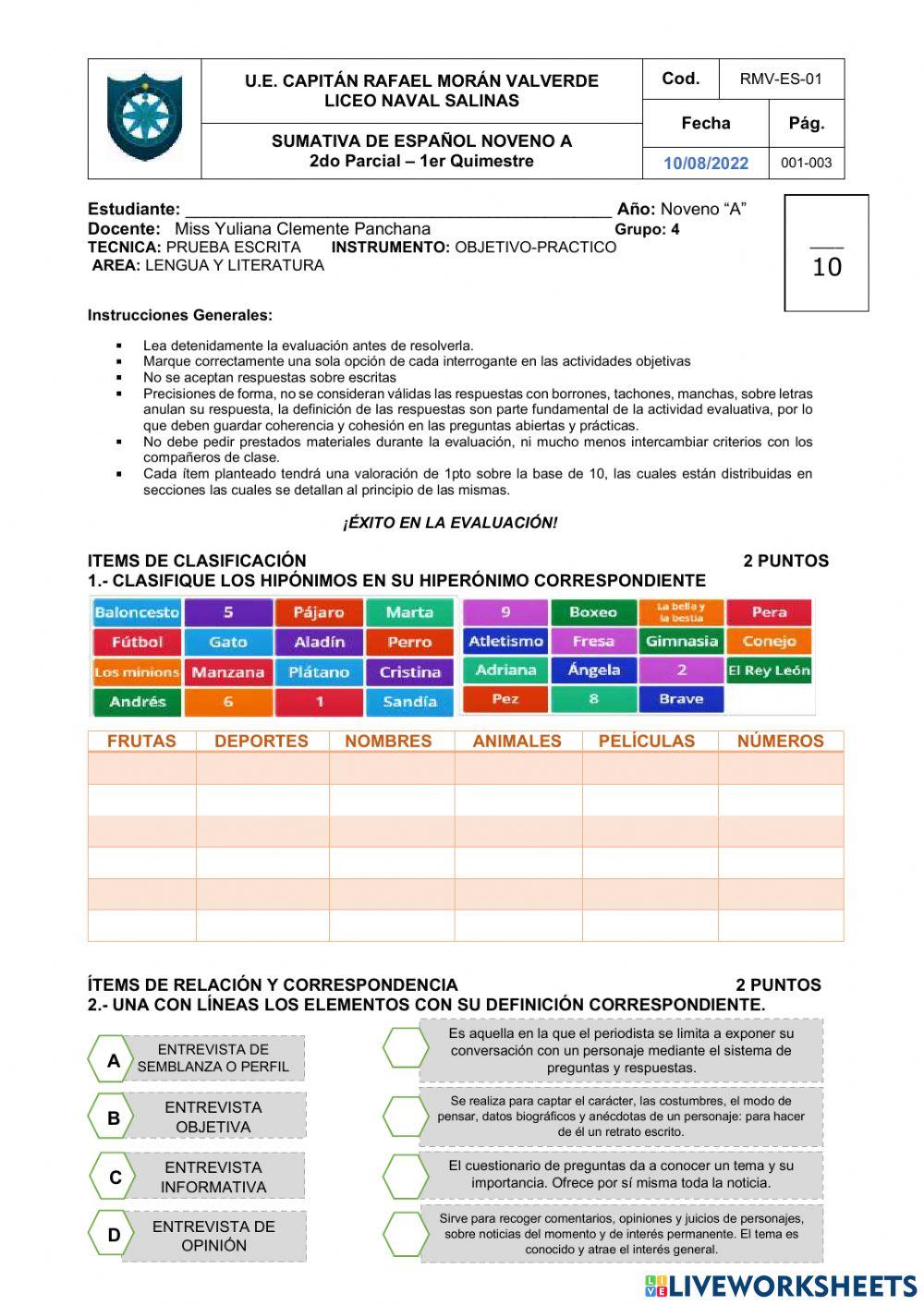 Evaluacion 2p noveno