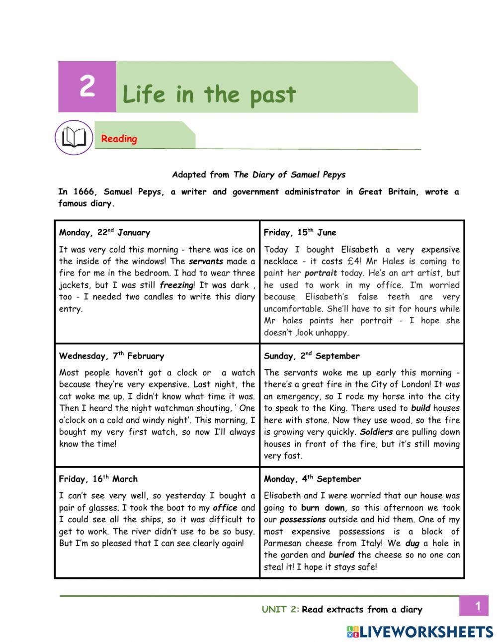 Life in the past online pdf worksheet Live Worksheets