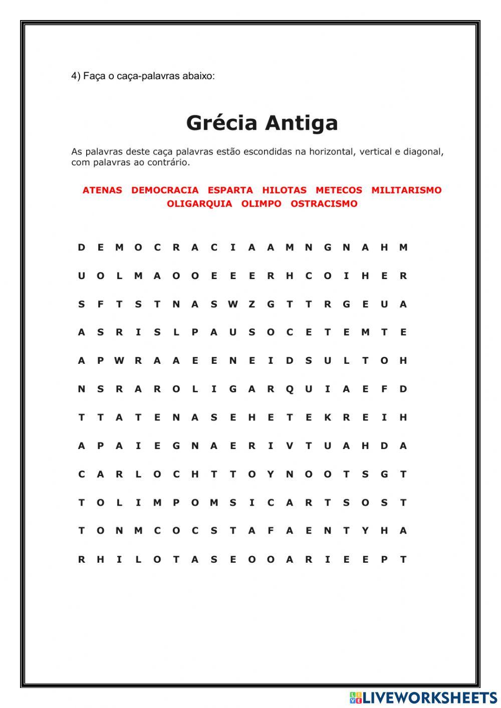 Caça Palavras - Grécia Antiga - Imprimir Caça Palavras