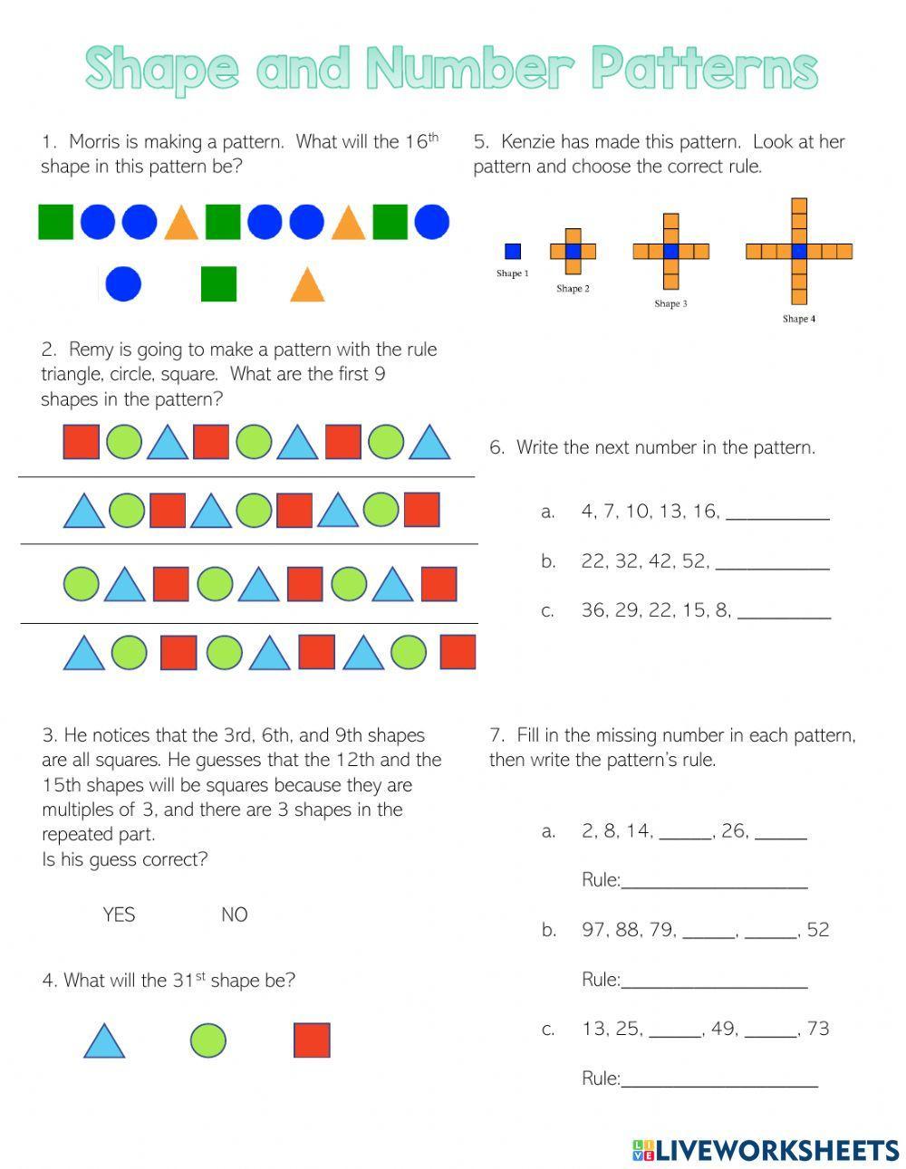 Shape and Number Patterns | LiveWorksheets | 2113099