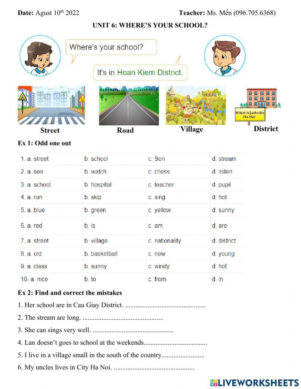 Unit 6: Where is your school?