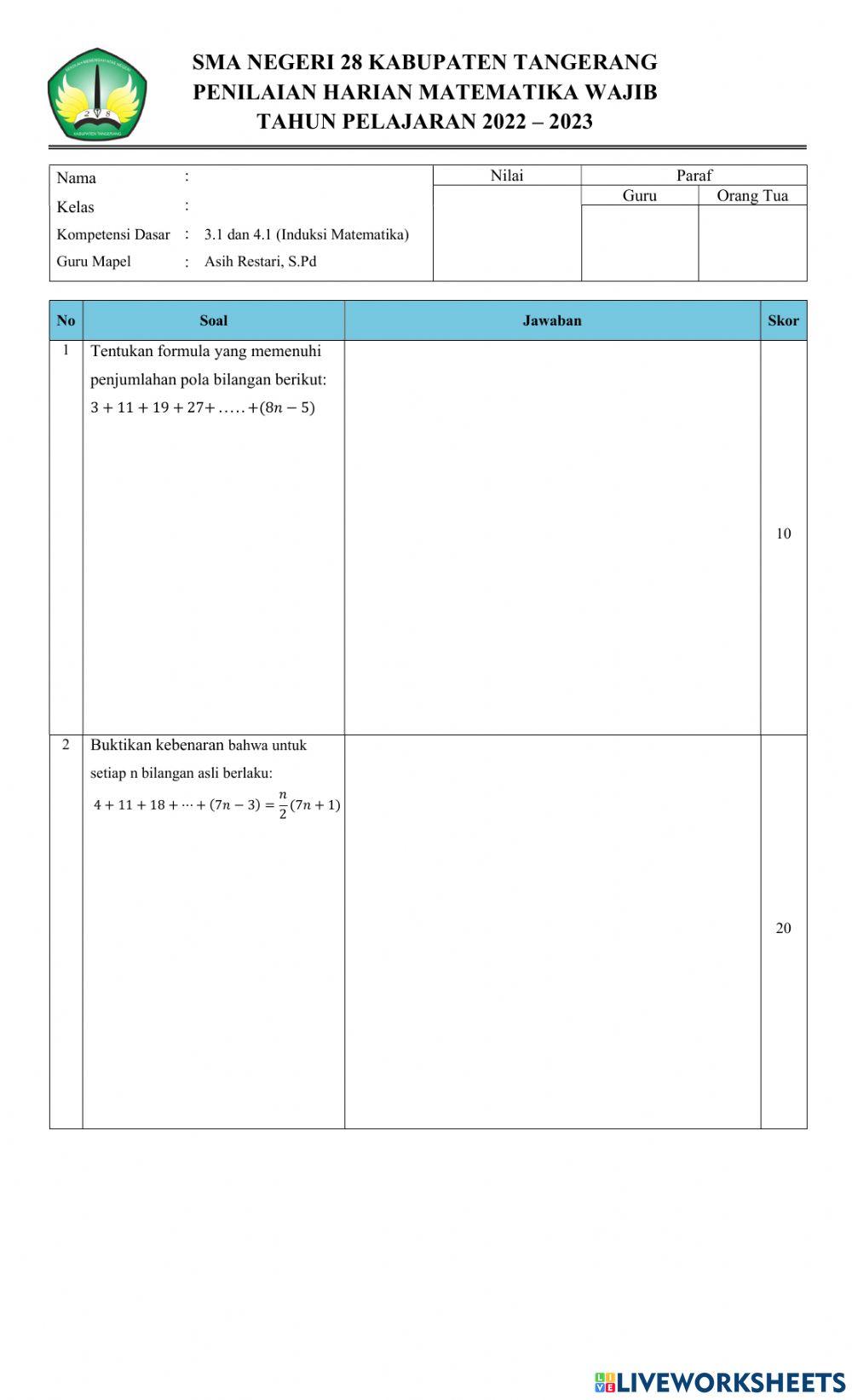 Penilaian Harian KD 3.1 dan 4.1 C