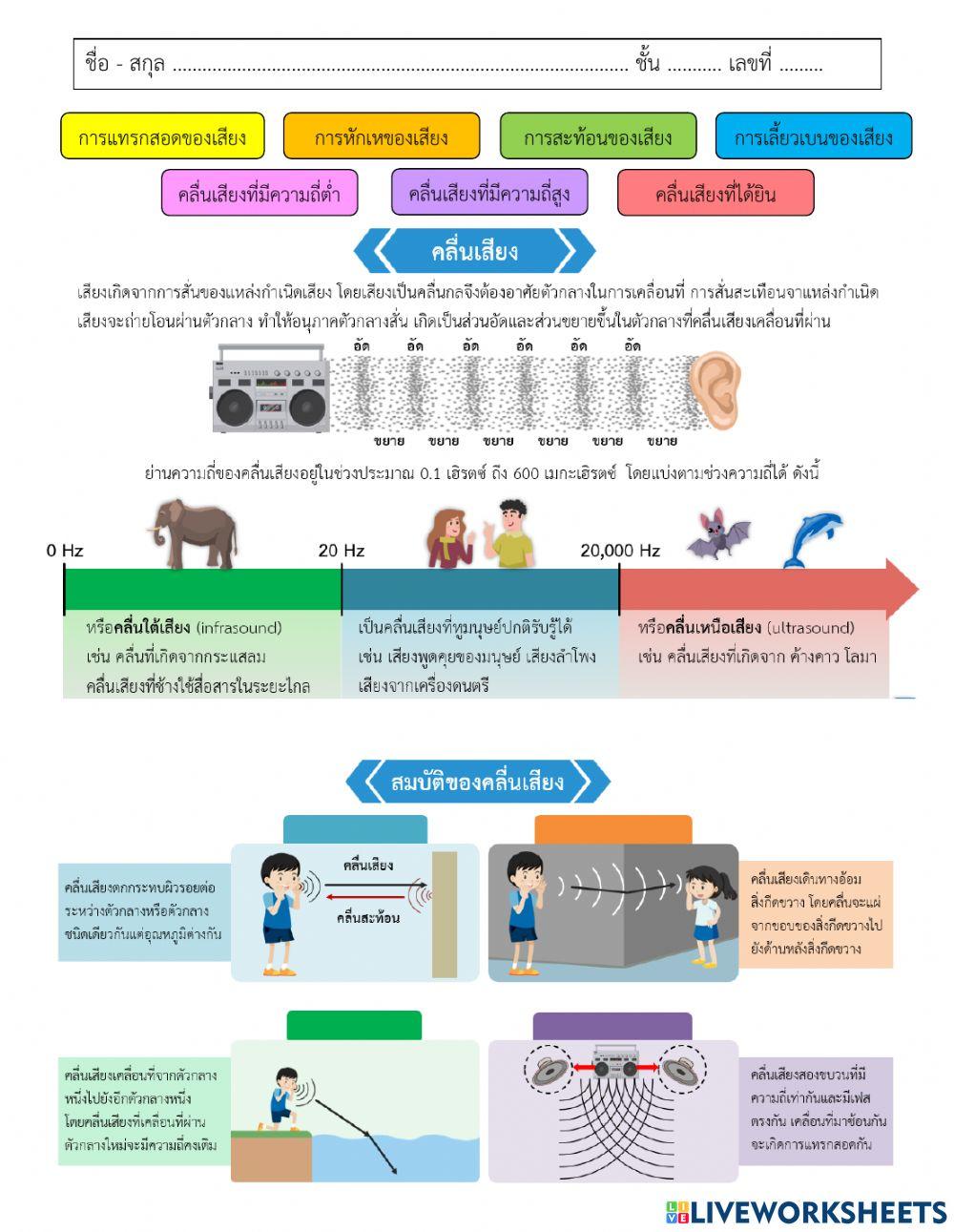 ใบงาน เรื่อง เสียงและสมบัติของเสียง
