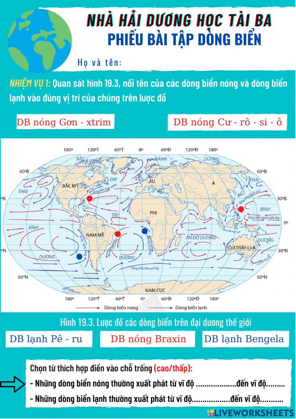 Phiếu bài tập dòng biển