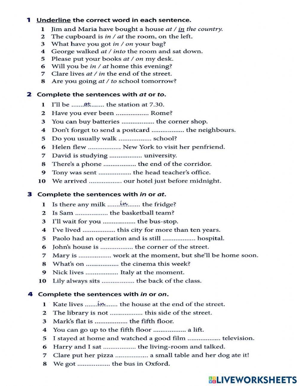 Grammar: Preposition of place and movement