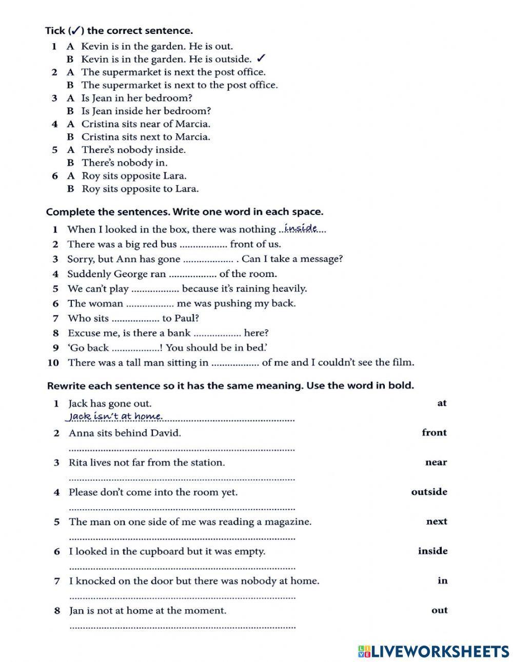 Grammar: Preposition of place and movement