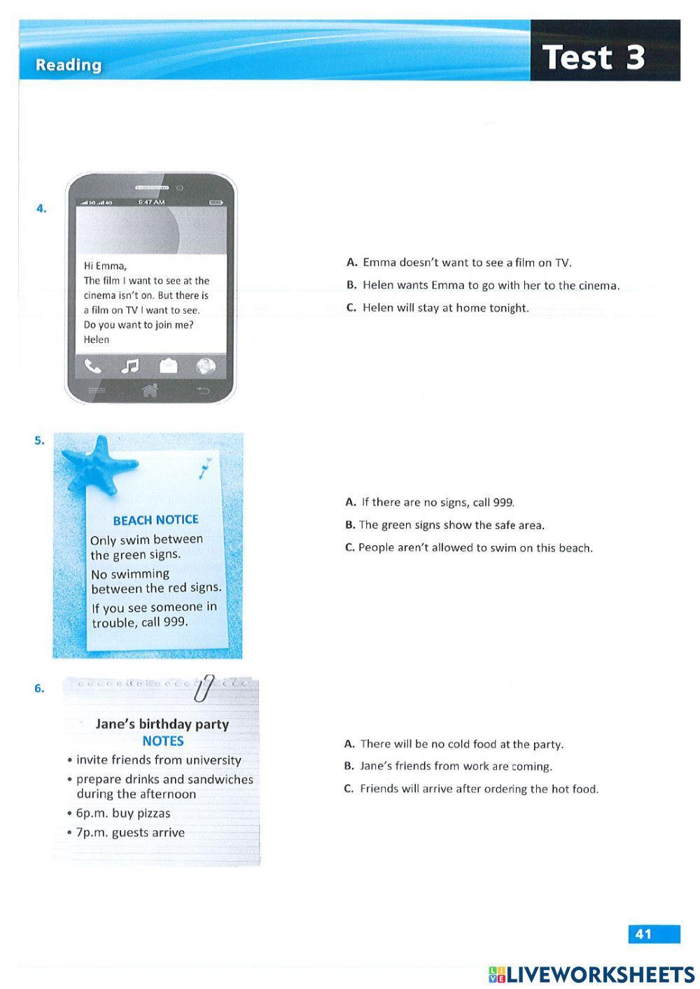 KET Reading Test 3 (SAKey)