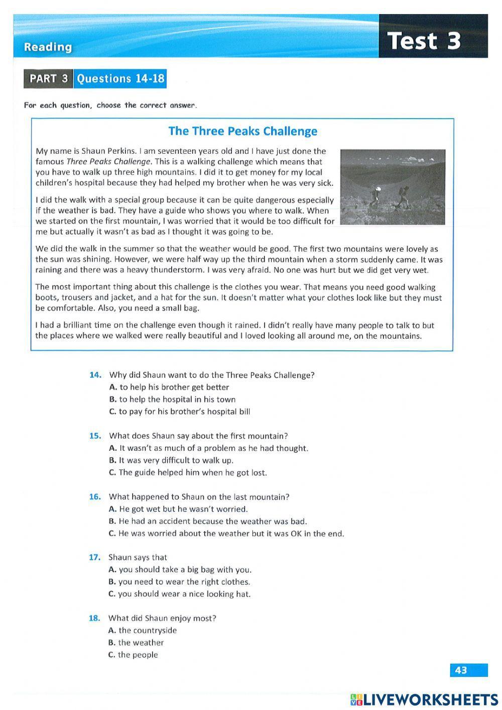 KET Reading Test 3 (SAKey)