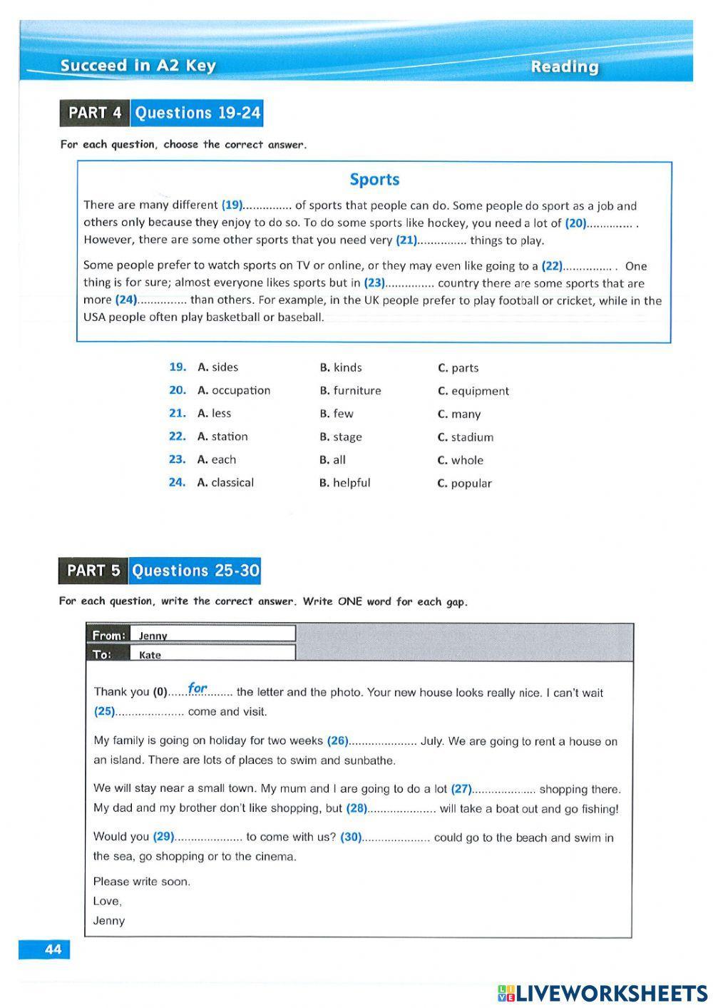 KET Reading Test 3 (SAKey)