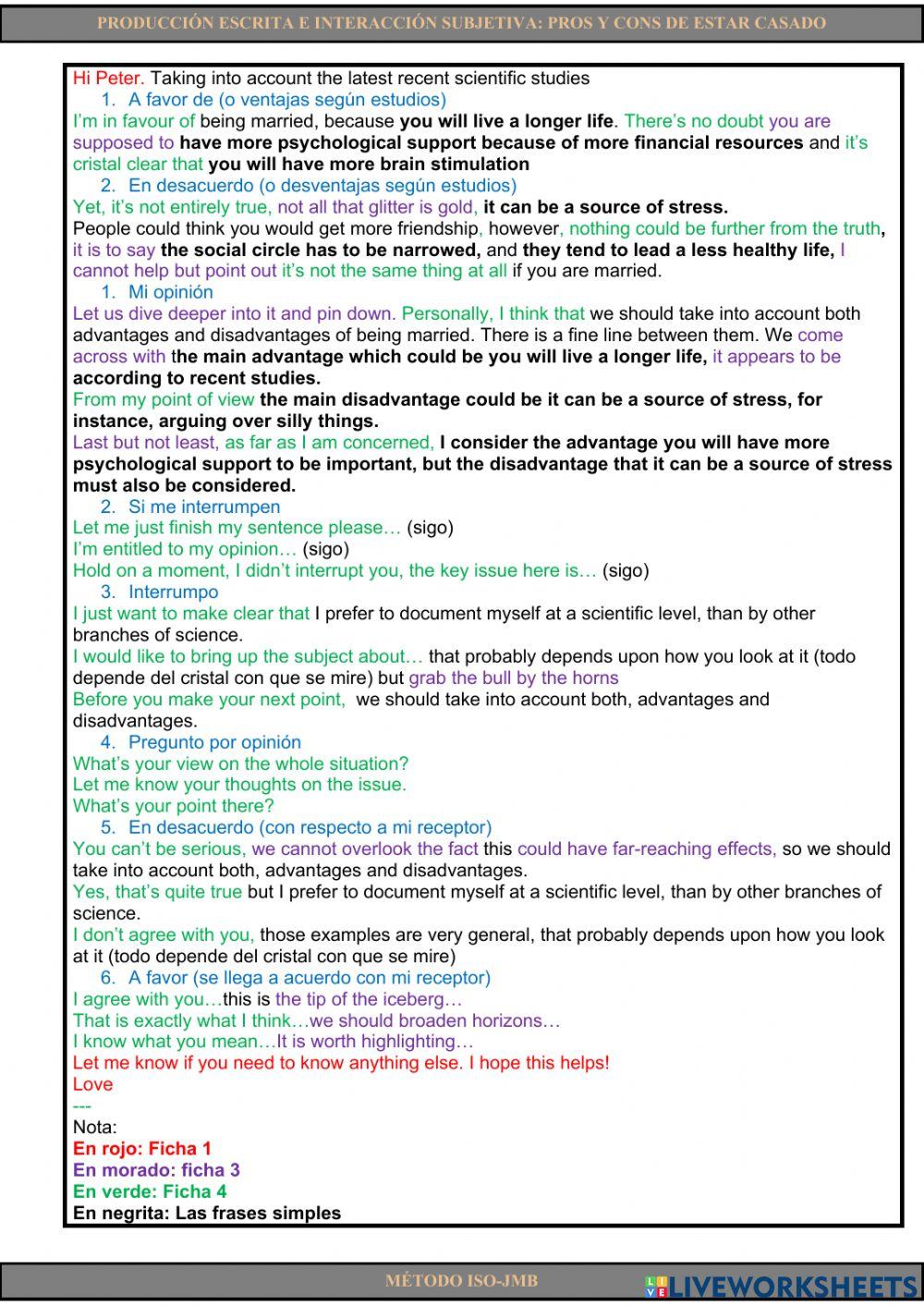 Writing 13. Pros y cons de estar casado