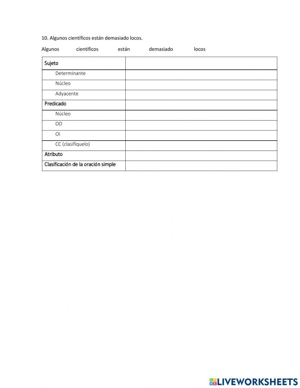 Ejercicio 23: Análisis simplificado de oraciones simples (autónomo, parte 2)