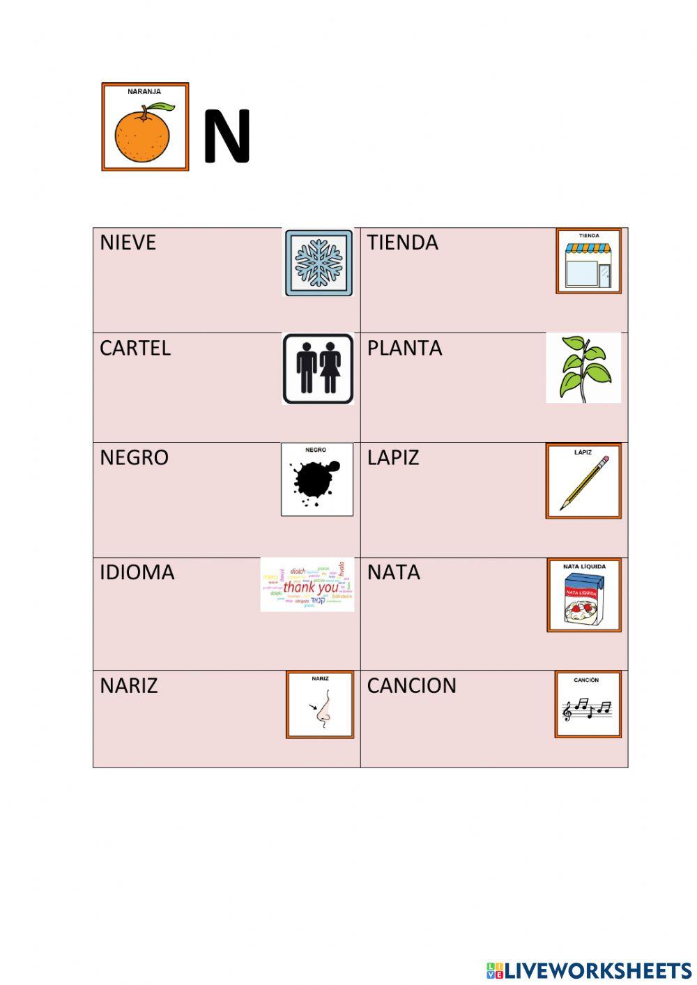 Palabras que empiezan con N