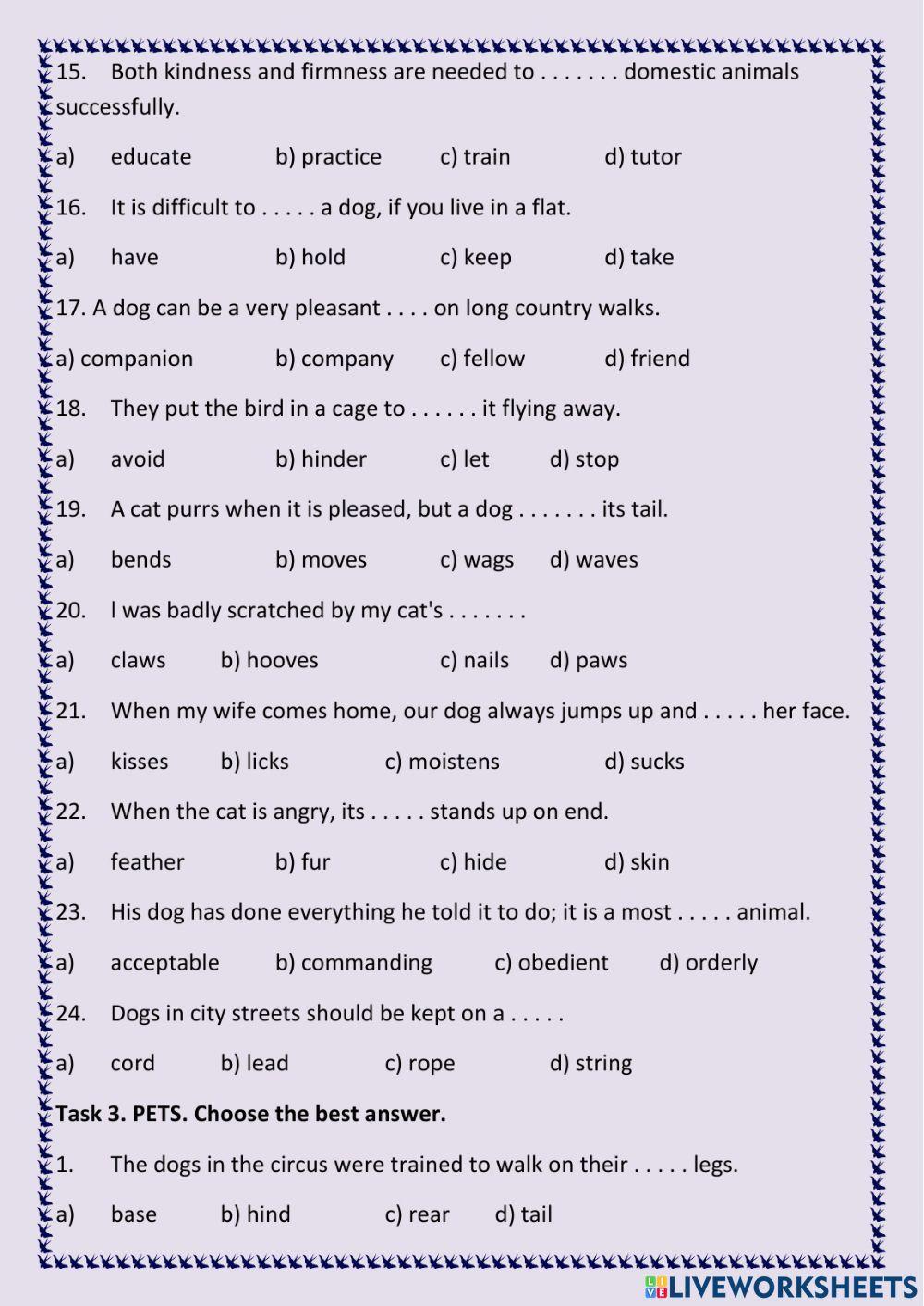 Birds, Insects, Pets.