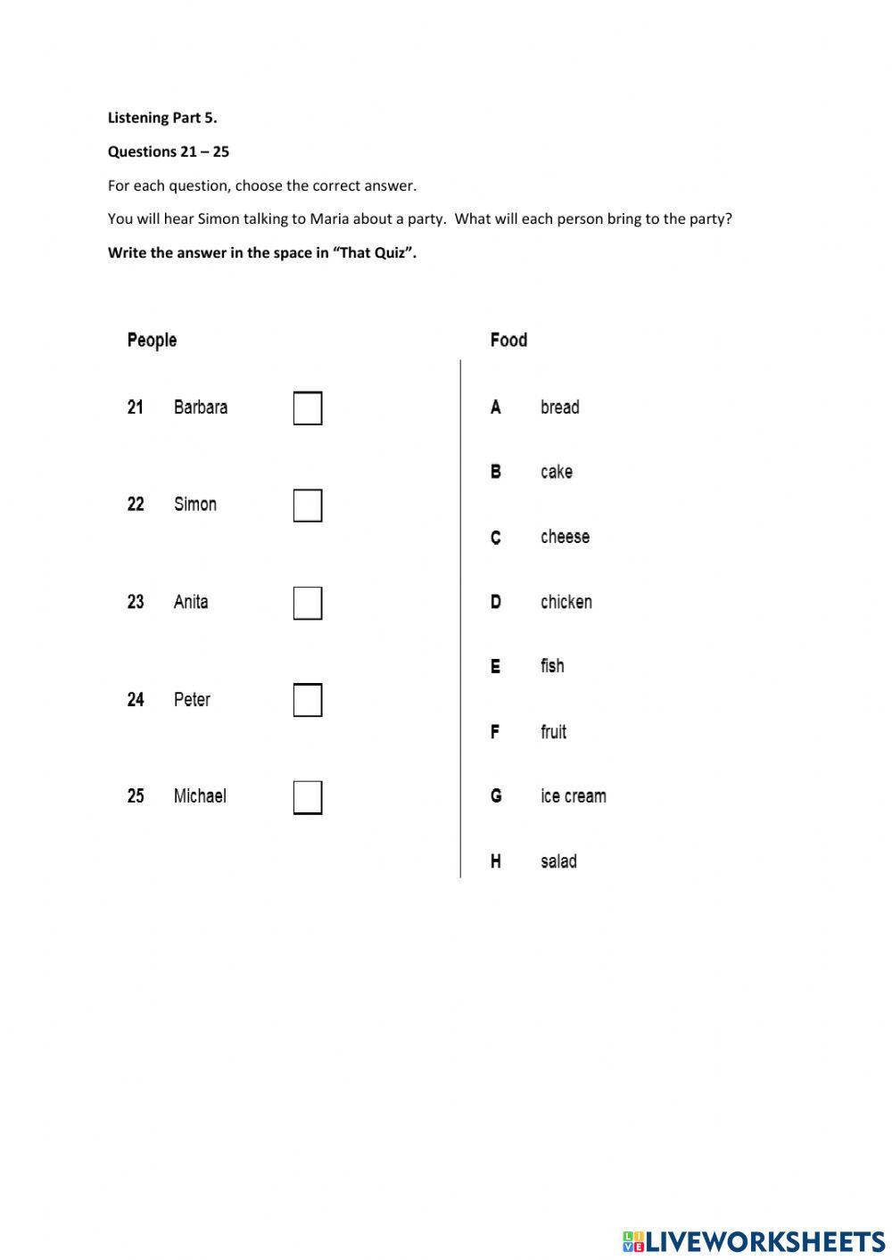 Seventh grade Entry test: Listening