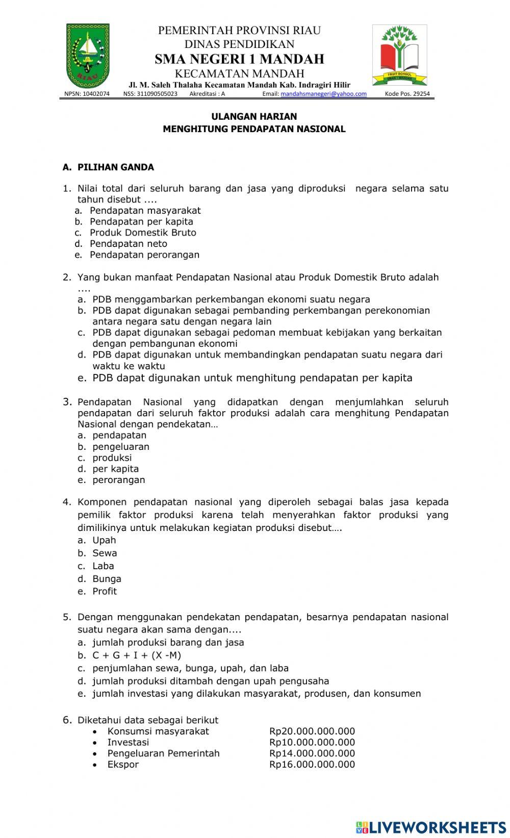 Ulangan Menghitung Pendapatan nasional