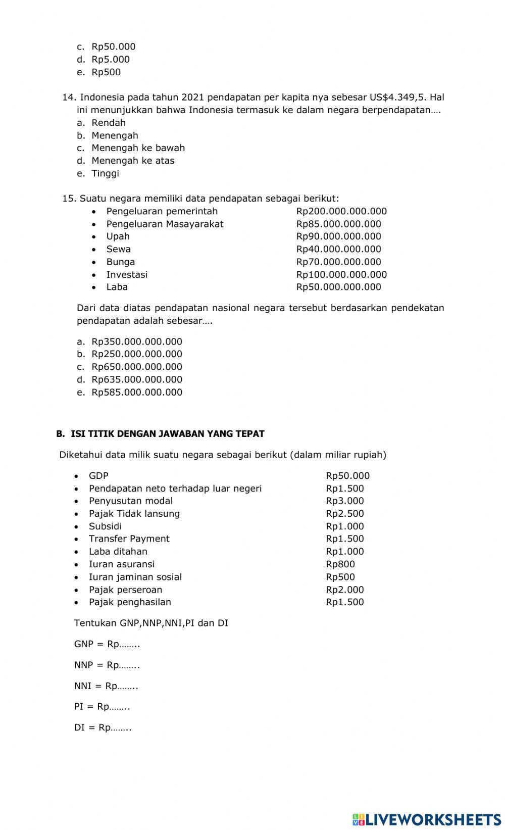 Ulangan Menghitung Pendapatan nasional