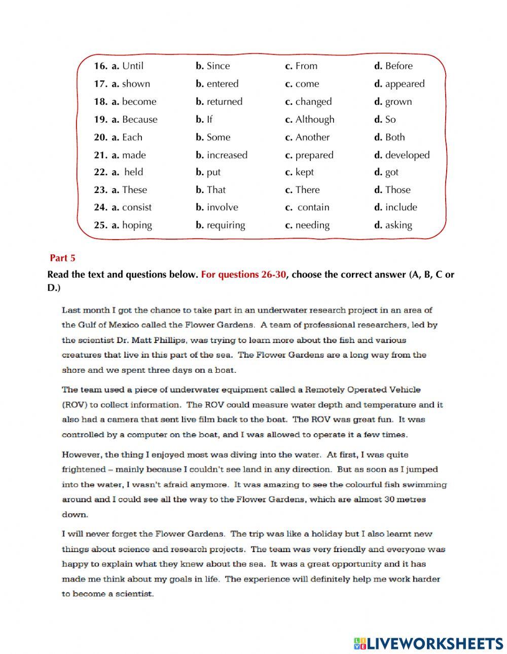 Eight grade Entry exam: reading
