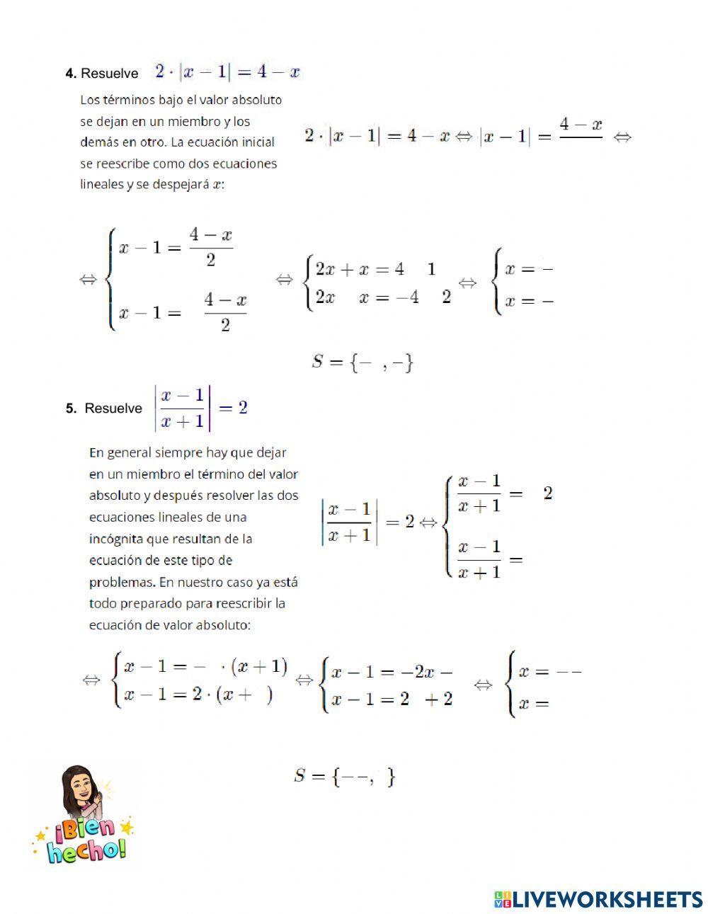 Ecuaciones con valor absoluto