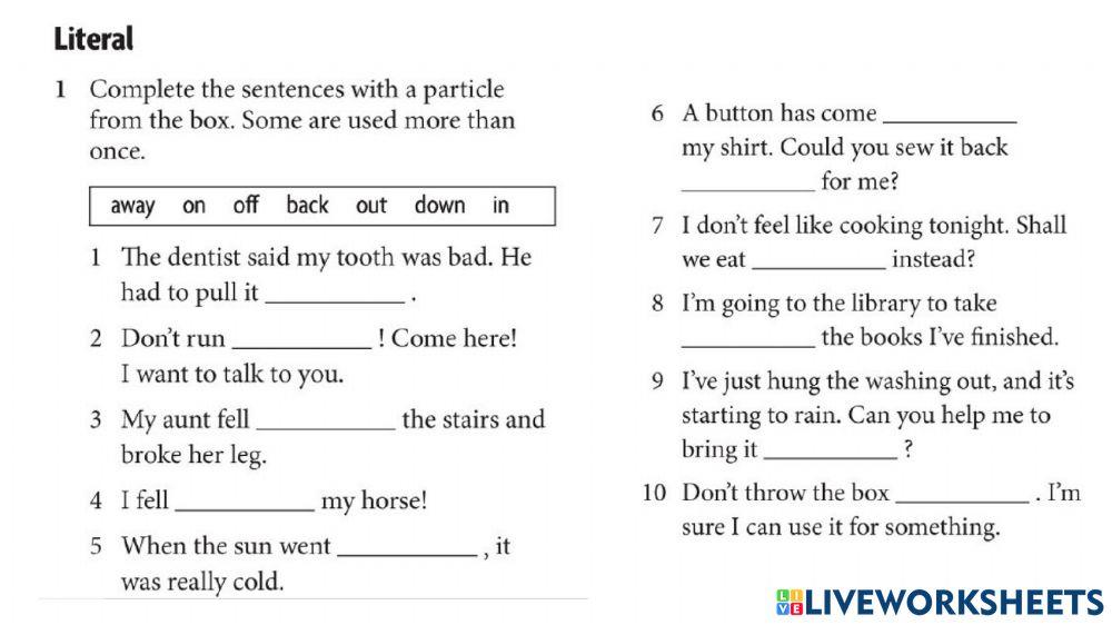 Phrasal verbs - literal - idiomatic