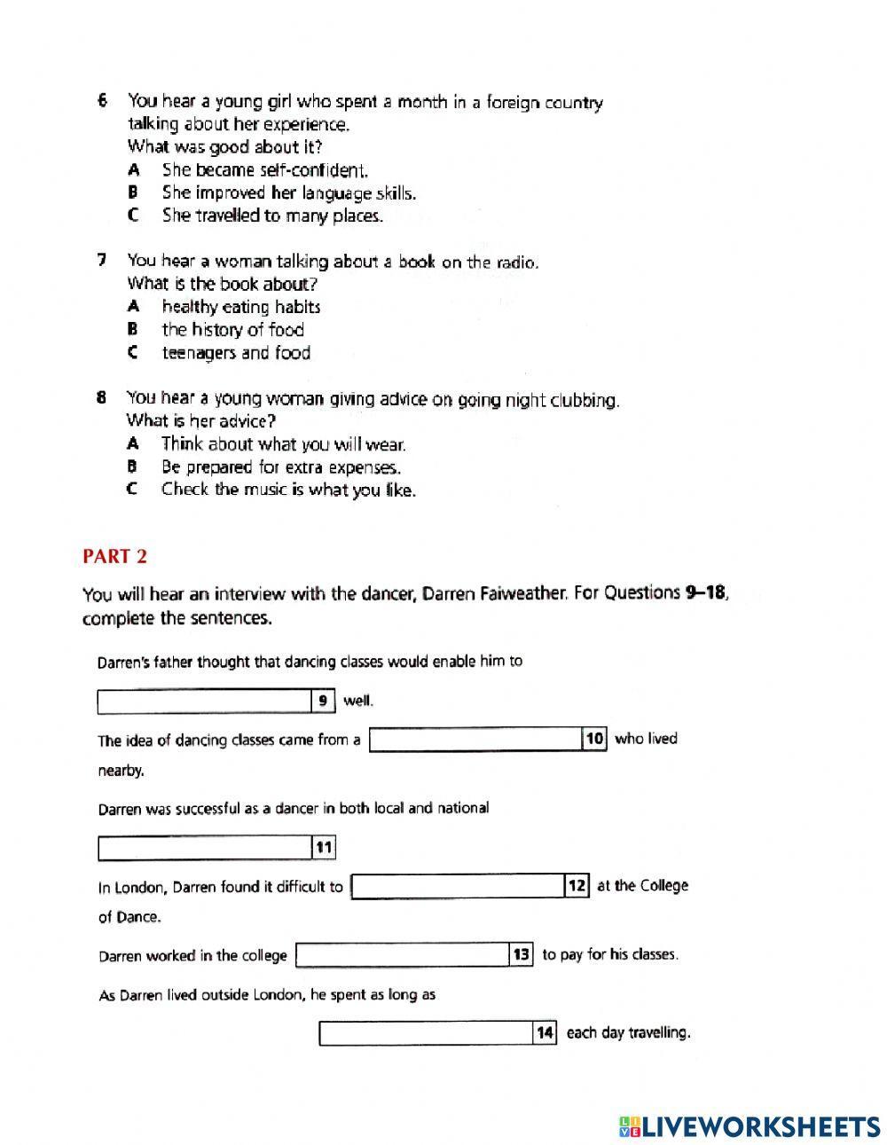 Entry test listening (grade 11)